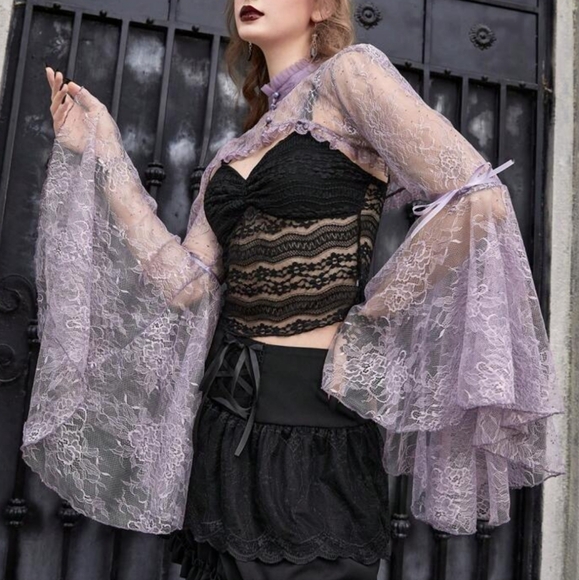 ROMWE Tops - Romwe | Women's Purple Goth Core Ruffle Long Bell Sleeve Top - Size 4XL